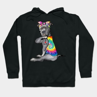 Tie Dye Pitbull Tattoo I Love Mom Happy Mother's Day Hoodie